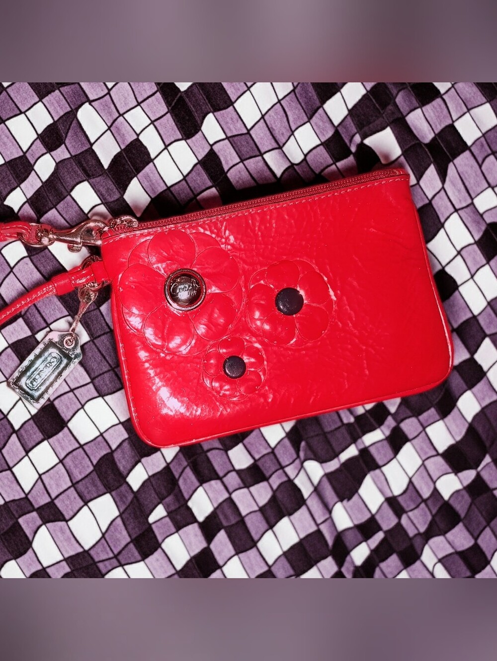 Coach Red Floral Wristlet
